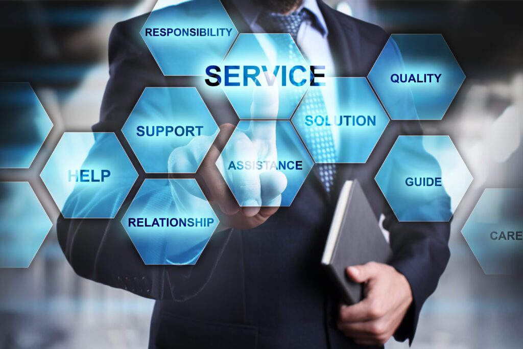 Businessman,Pressing,Button,On,Touch,Screen,Interface,And,Select,Service.