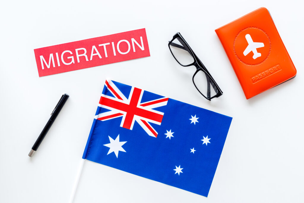 Immigration,To,Australia,Concept.,Text,Immigration,Near,Passport,Cover,And