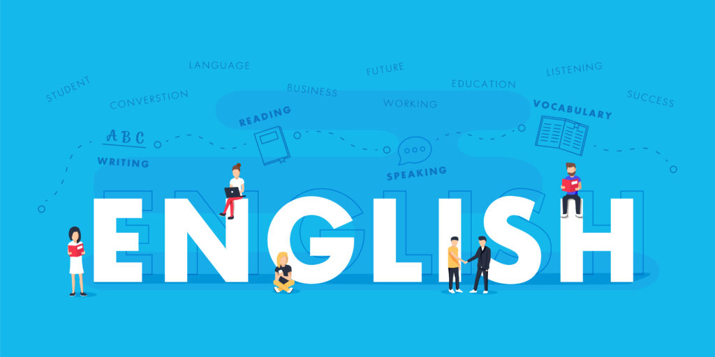 English,Word,For,Education,With,Icons,Flat,Design.,Polyglot,Typographical